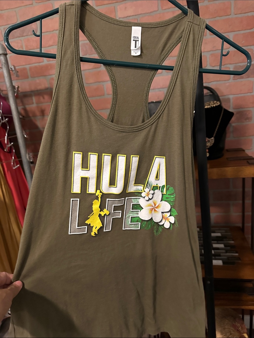 Next Level Apparel Olive Green "HULA LIFE" Graphic Racerback Tank